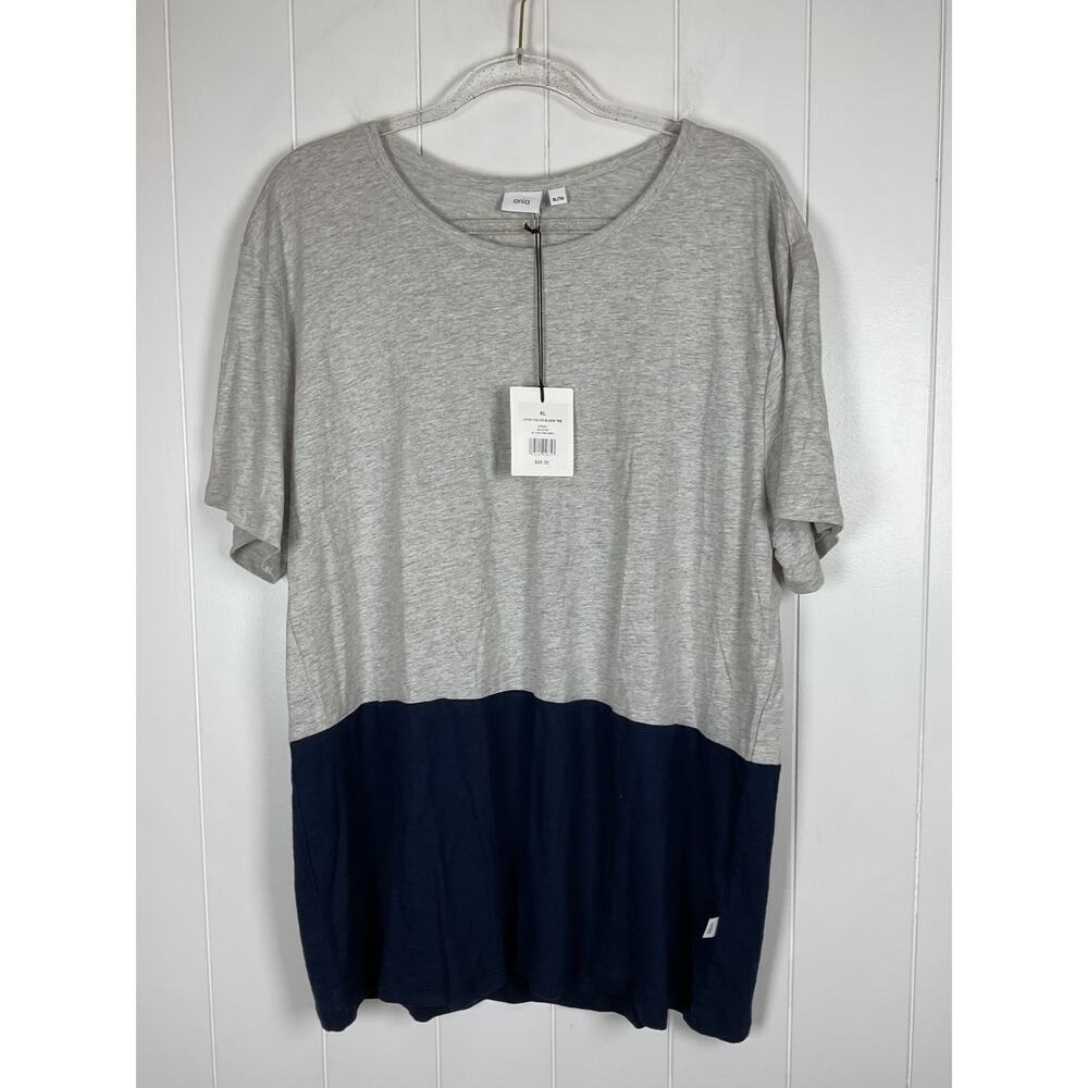 Onia Chad Color Block Tee in Gray and Navy Blue Size XL NWT Cotton/Linen Blend